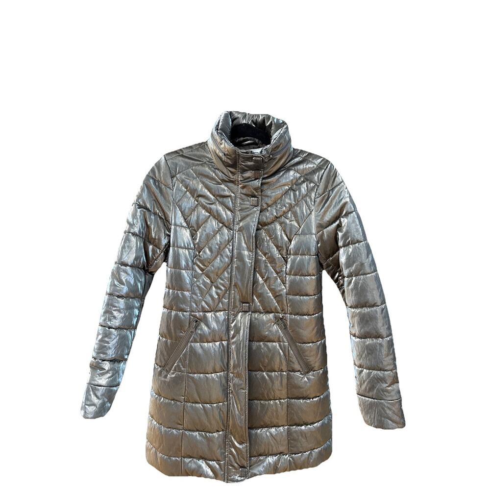 Montana Co. Metallic Silver Quilted Puffer Jacket Size Small